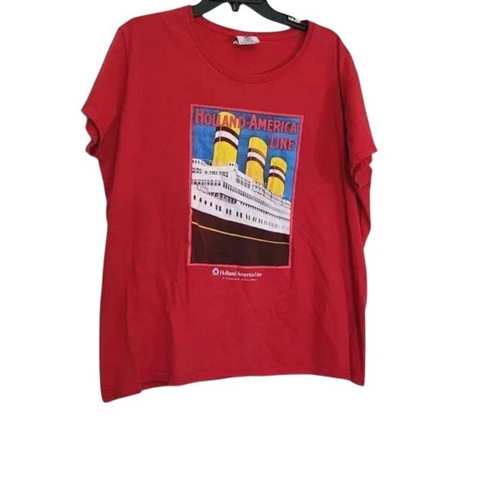 Holland America Line Womens Red Short Sleeve Vintage Print Crewneck Tee‎ 2XL